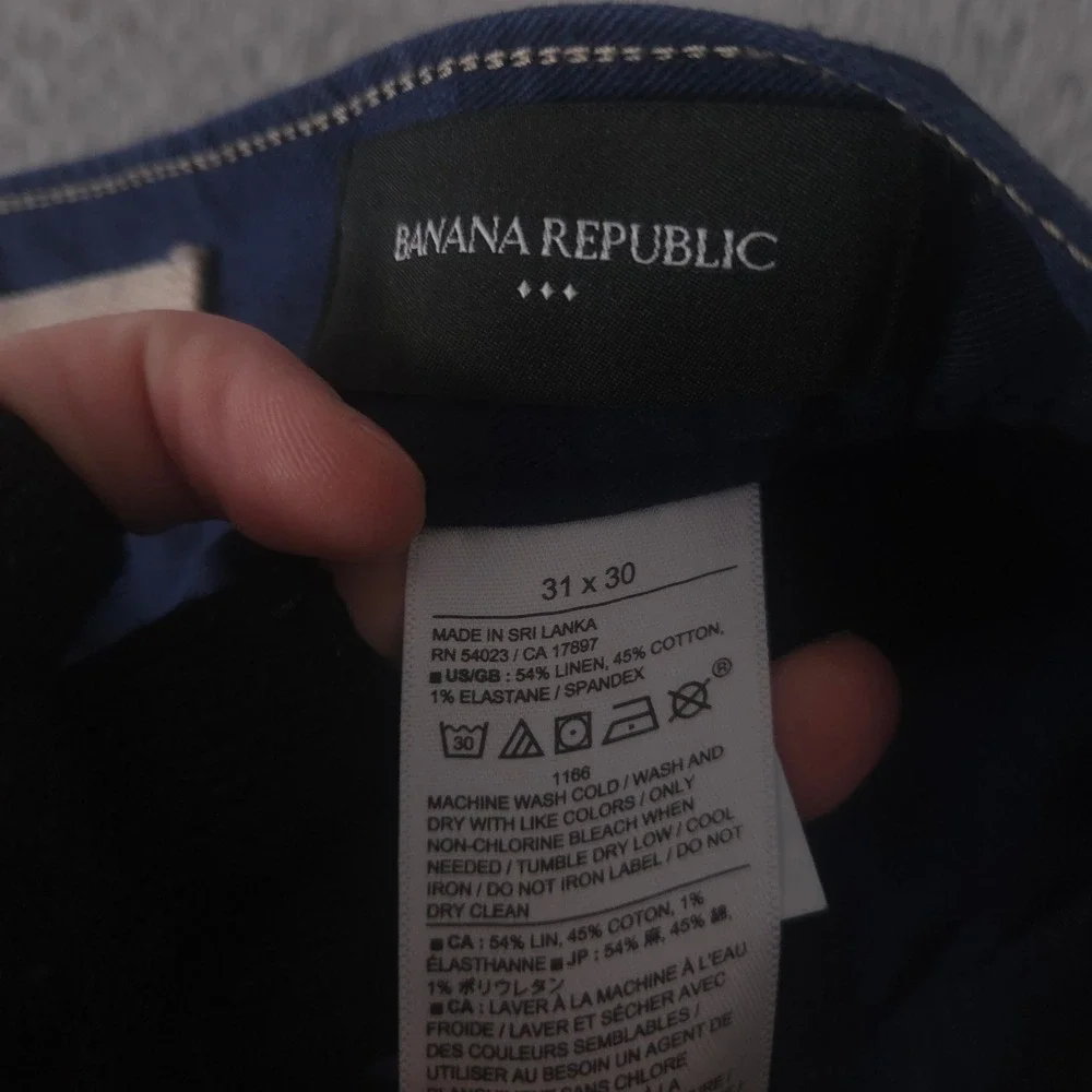 Banana Republic Pants Mens 31x30 Blue Slim Fit Linen-Blend Five Pocket Washwell